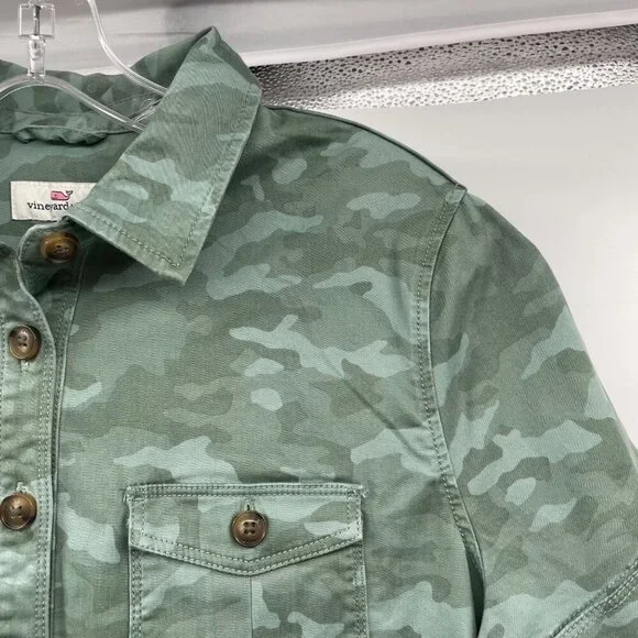 Vineyard Vines Womens Camouflage Shirt Dress Short Sleeve Green Size 6 New - Picture 4 of 9